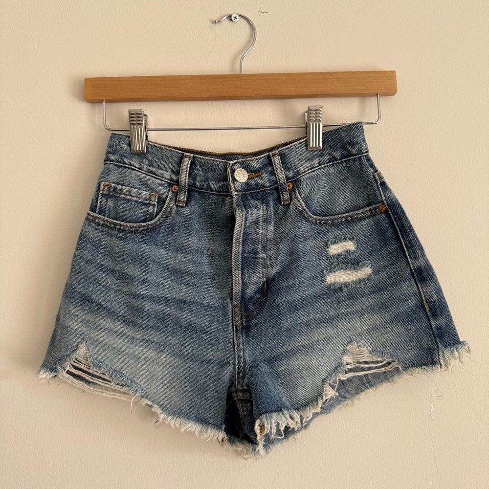 Pacsun High Rise Distressed Jean Shorts | Hidden Button Fly | Size 23